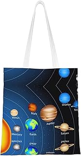 [RFSHOP] 宇宙キャンバストートバッグ、丈夫なコットン生地のトートバッグ、再利用可能なショッピングバッグ、ショッピング、学校、ジム、ブラック、フリーサイズ