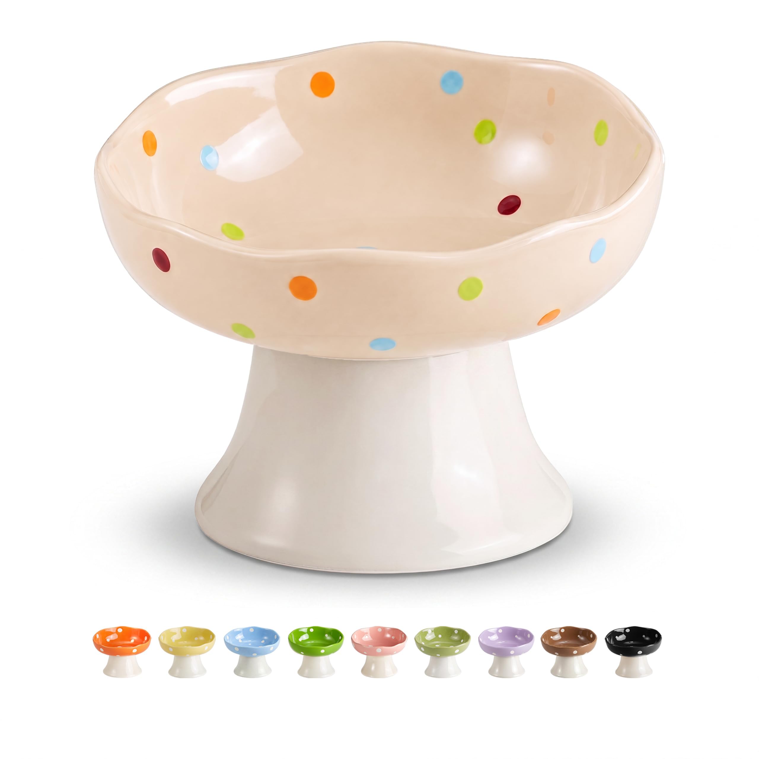 TRUNDISAN Mushroom Cat Bowl, Elevated Ceramic Cat Bowl, Confetti