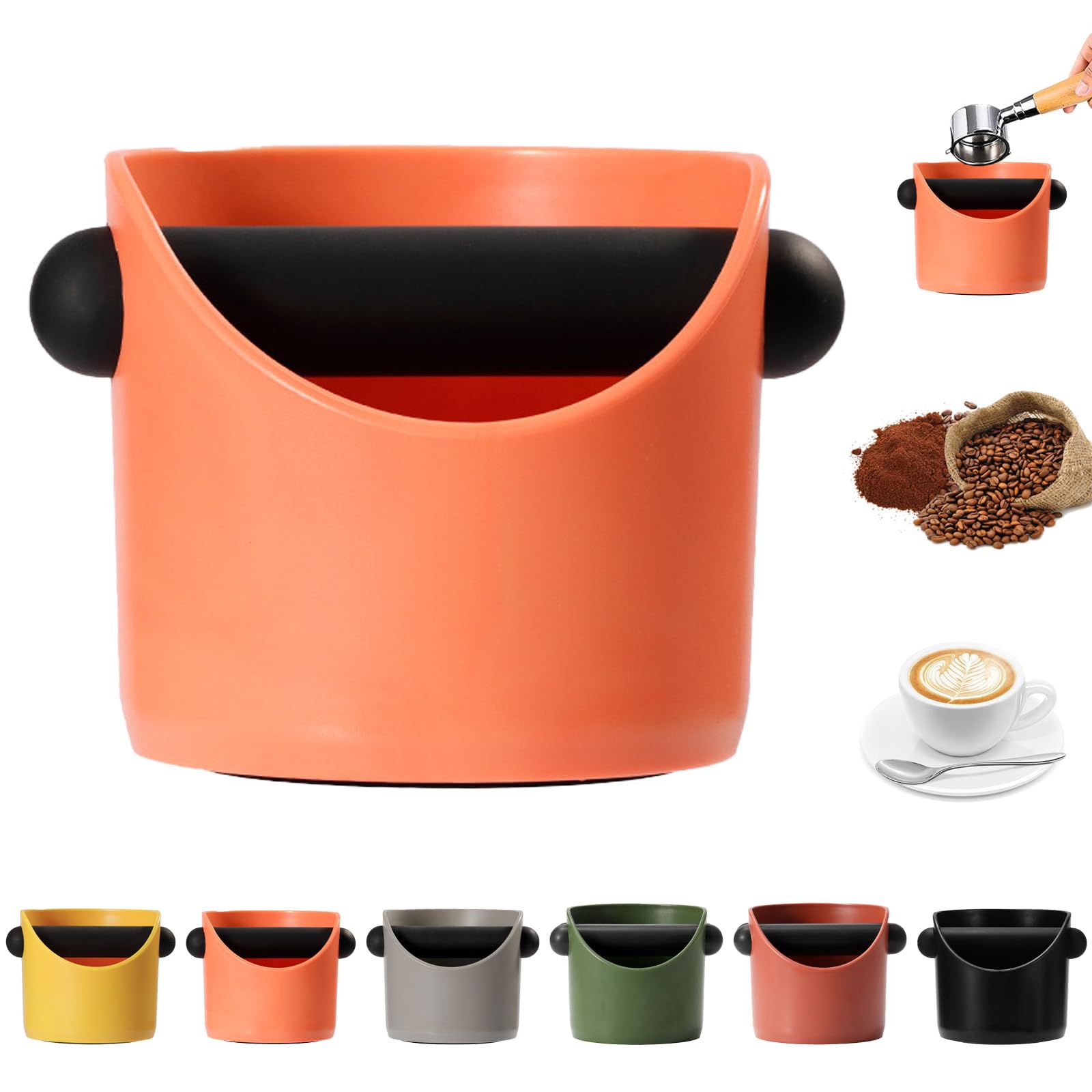 MORAINJAY Small Coffee Knock Box, Orange Espresso Coffee Grounds Bin with Removable Knock Bar