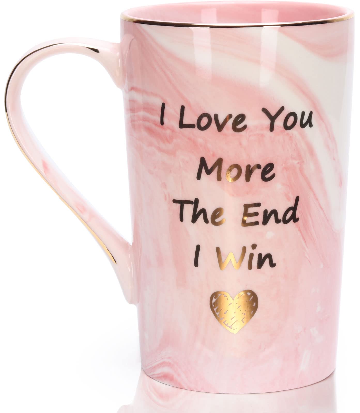 Breezy Valley Gifts for Her Love You Coffee Mugs, Best Gifts for Wife Girlfriend from Husband Boyfriend Him - Birthday Gifts for Her Him, I Love You More The End I Win Pink Marble Mug, 11 OZ