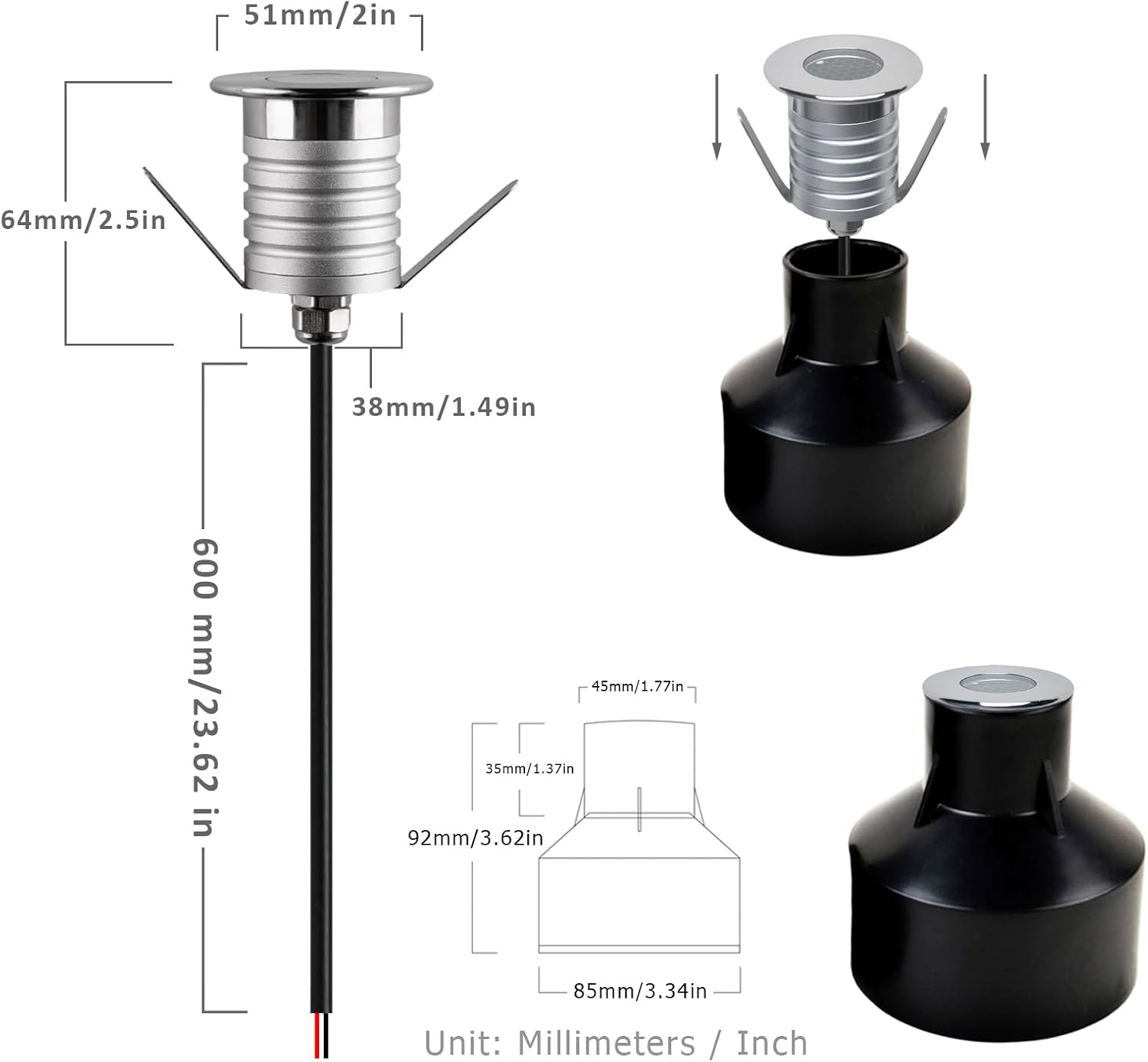 210 LED Honeycomb Underground Light, 3W, DC12-24V, IP67, Anti-Glare, Low-Voltage Embedded, Stainless Steel 304 Cover, Suitable for Outdoor Ground, Deck, Square, Park, Courtyard(3000K, 6P-B)