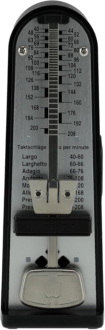 Wittner Metronome Taktell Piccolino Series 890 - Plastic Housing - Without Bell - Black - Mechanical Winding - No Batteries Required - Made in Germany