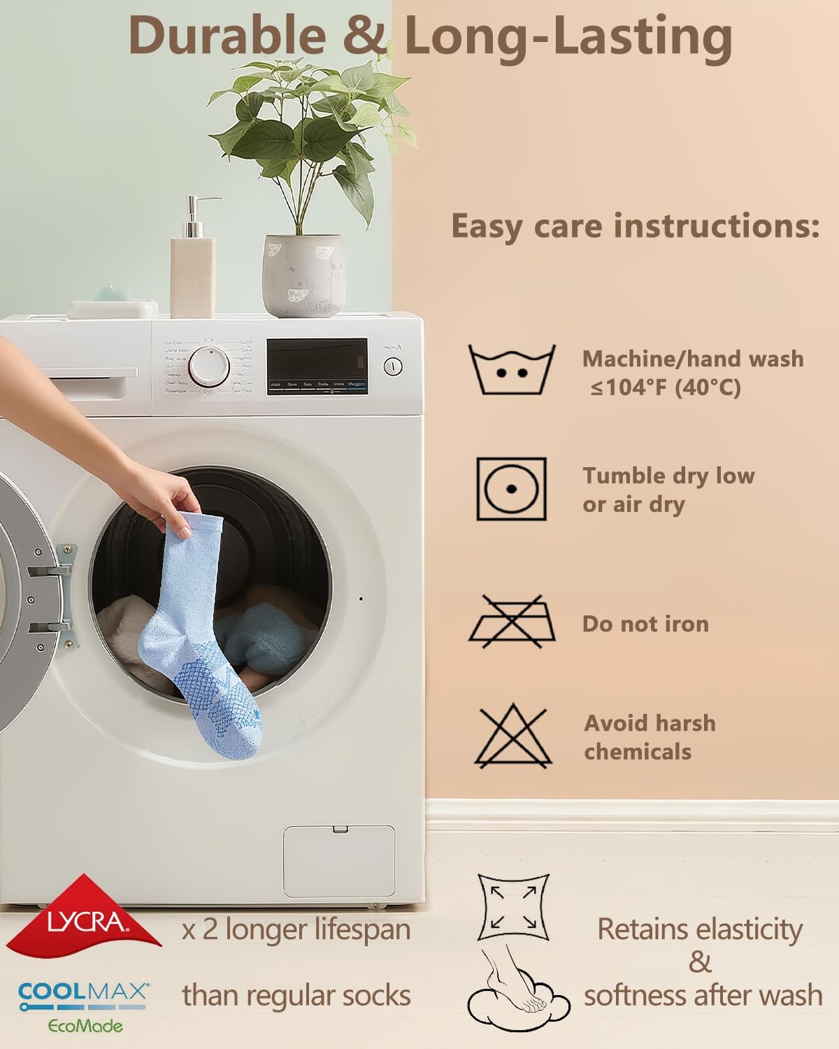 Diabetic Crew Socks for Men Women, COOLMAX LYCRA Moisture-Wicking Non-Binding Socks Neuropathy Sock, 3 Pairs - Image 7