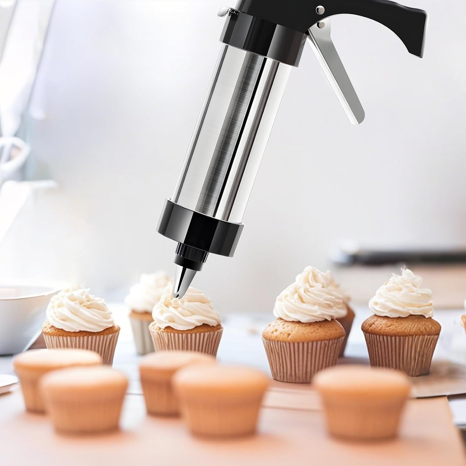 Cookie Press Stainless Steel Set, Hand-Powered Tool Maker Machine, Adjustable Handle, Multiple Shape Molds, 22 Cm Length, 6 Cm Top Diameter, For Home Baking