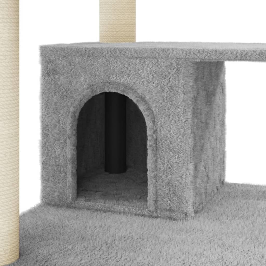 Kratzbaum für Katzen, Hellgrau, 183 cm, mit Kratzsäulen, Sisal | Verstecktes Haus für Nickerchen, Plattform, natürliches Kratzbrett, Indoor-Übungsspiel