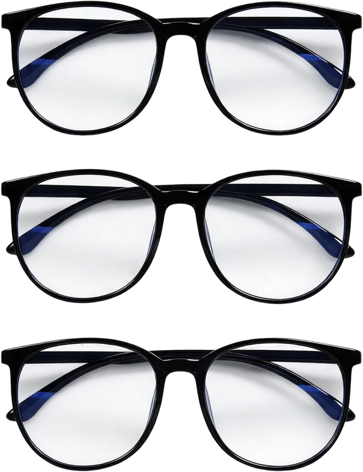 Blue Light Glasses Womens, Blue Light Blocking Computer Glasses, Digital Eye Strain Relief for Office Work and Gaming, Three Pack Black Frame Clear Lens Glasses