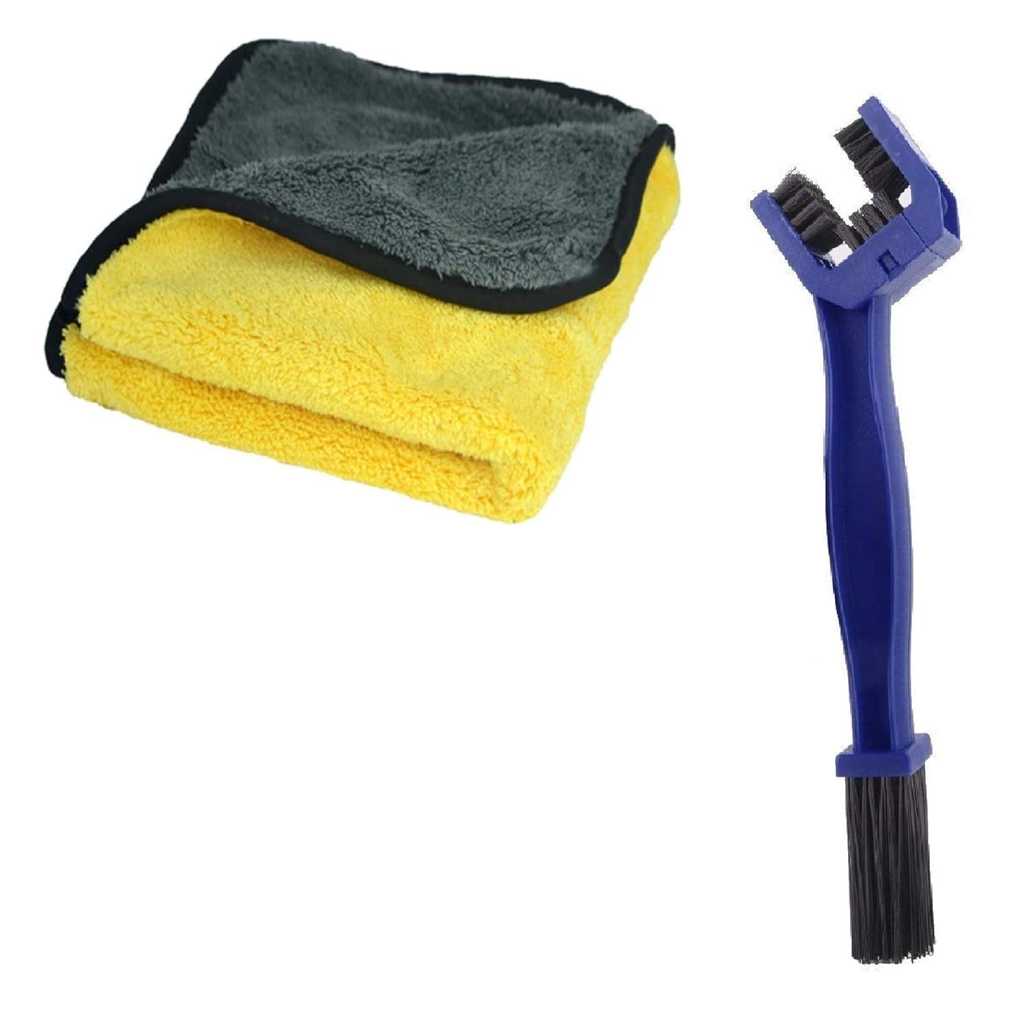 Bike Chain Brush and Microfiber Cleaning Cloth Combo Pack, 3D Multi-Angle Rotation Cleaner with 500 GSM 40x40 Cloth for Motorcycle and Bicycle Maintenance