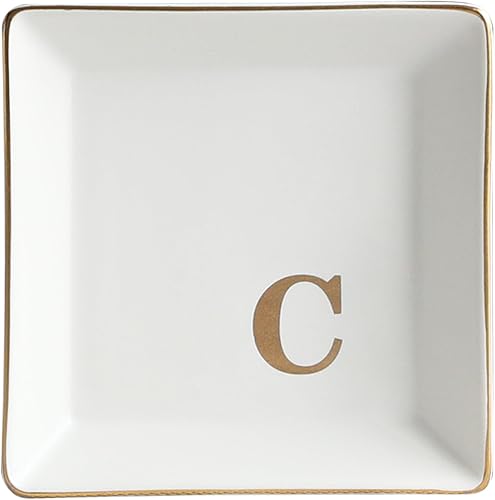 COLLECTIVE HOME - Bandeja de cerámica para joyas, plato decorativo con monograma para anillos, aretes, collares, pulseras, llaves de reloj, regalo