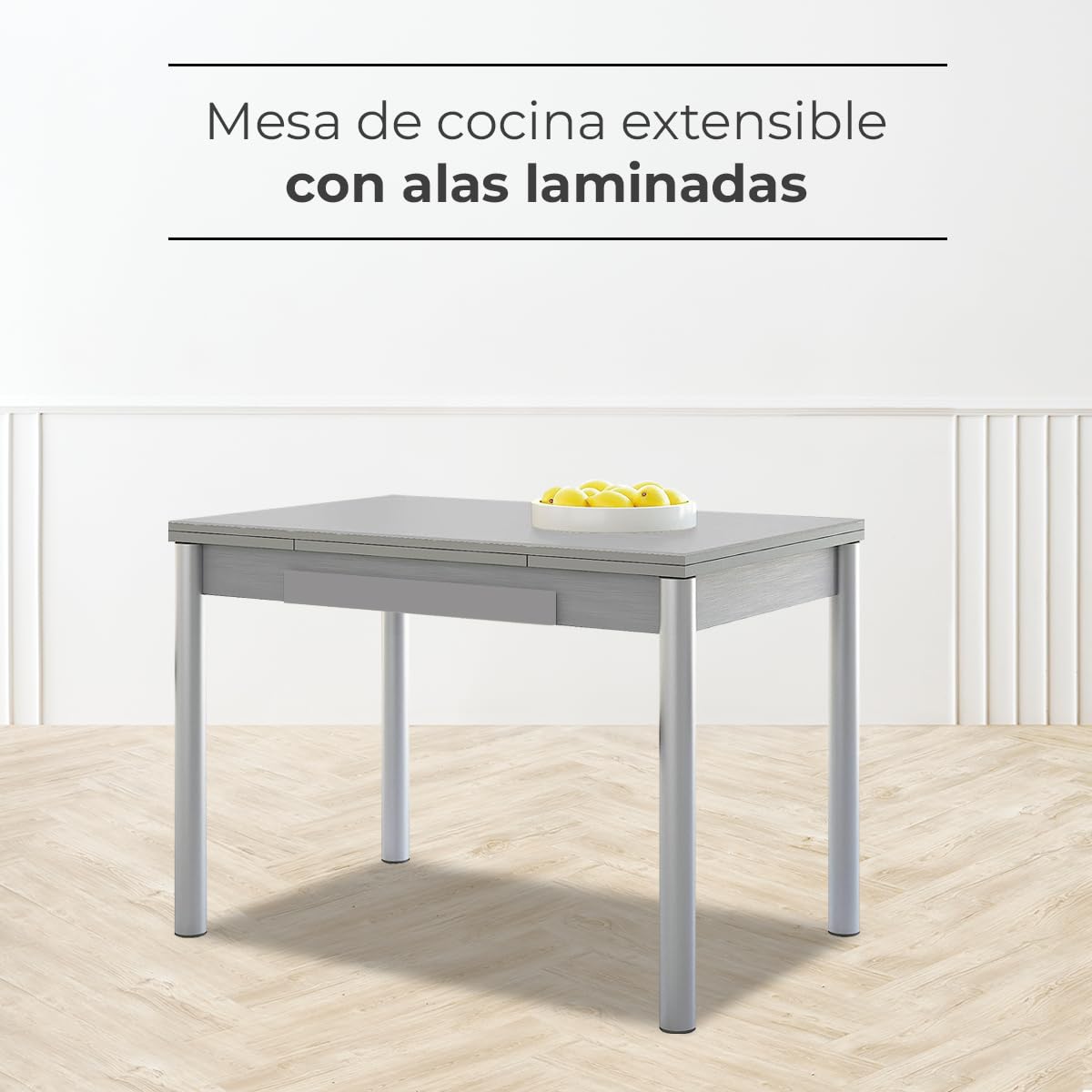 Astimesa - Mesa de Cocina Extensible - Estructura Aluminio Tapa Laminado - Color Gris - Ideal para Espacios Pequeños - Medidas: 90 x 50 cm - Extensible: 140 x 50 cm