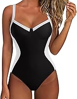 SUUKSESS Women's Tummy Control One Piece Swimsuit - Sexy Crisscross Back Color Block Bathing Suit