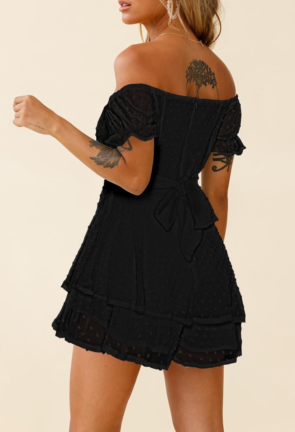 Fixmatti Women Boho Romper Off Shoulder Ruffle Chiffon Shorts Jumpsuit Playsuits - Image 4