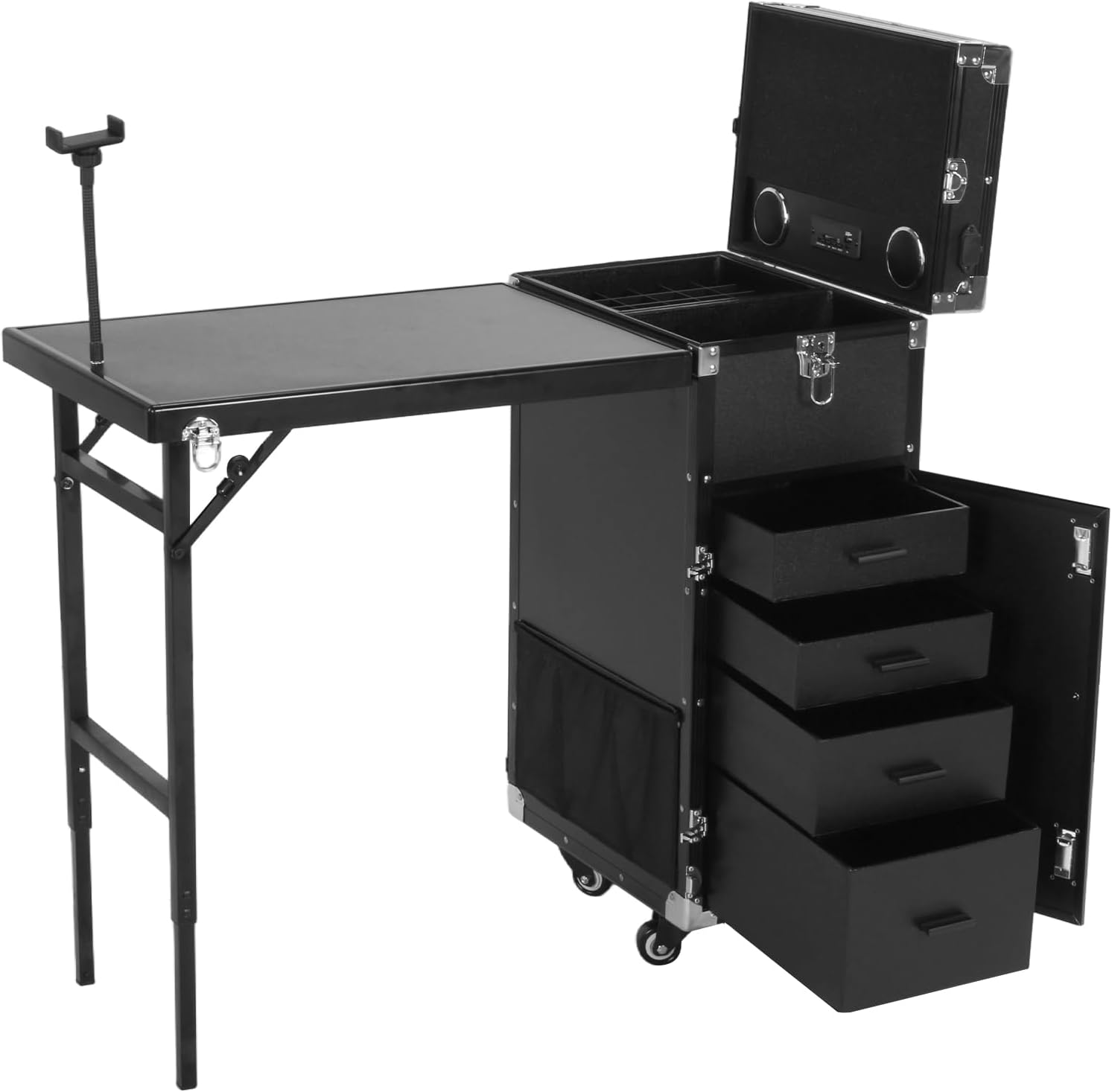 Professional Foldable & Portable Manicure Table,Large Capacity with Wheel & Drawers Rolling Nail Technician Workstation for Manicurist Cosmetologist Beautician