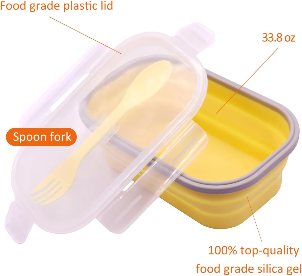 2 Pack Collapsible Silicone Bento Lunch Boxes With Lids Spoon Fork, 33.8oz, Lunch Food Storage Containers, Safe in Microwave, Dishwasher and Freezer, BPA Free (Yellow and Pink)