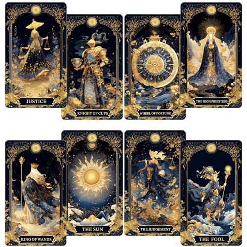Celestial Tarot Deck, Unique Tarot Cards for Beginners with Blue Gold Edge, Divination and Spiritual Divination Tool