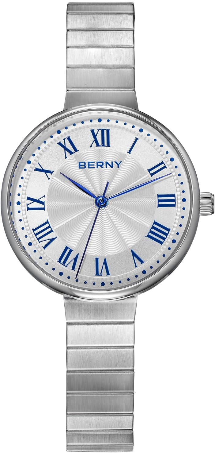 BERNY Vintage Silver Watches for Women, Dainty Women's Wrist Watch, Ladies Analog Quartz Watches with All Stainless Steel, Patent Expansion Band 3ATM Waterproof Roman Indices Fashion Birthday Present - Image 9