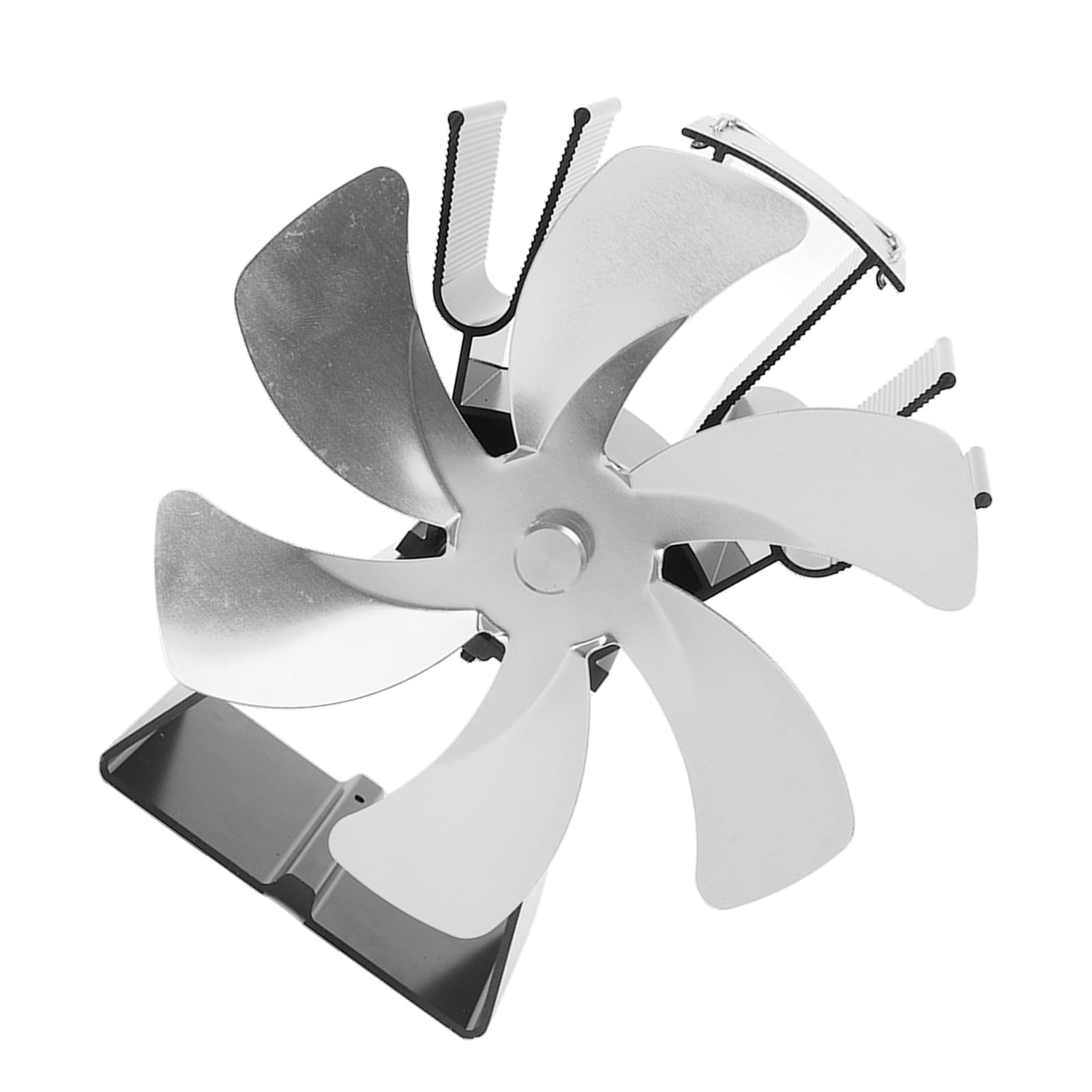 Ventilatore per Stufa Alimentato a Calore, Ventilatore per Stufa a Legna a 6 Pale in Lega di Alluminio, per Camino a Controllo Manuale, Design Unico Azionato Dal per Stufe a Legna (SILVER)