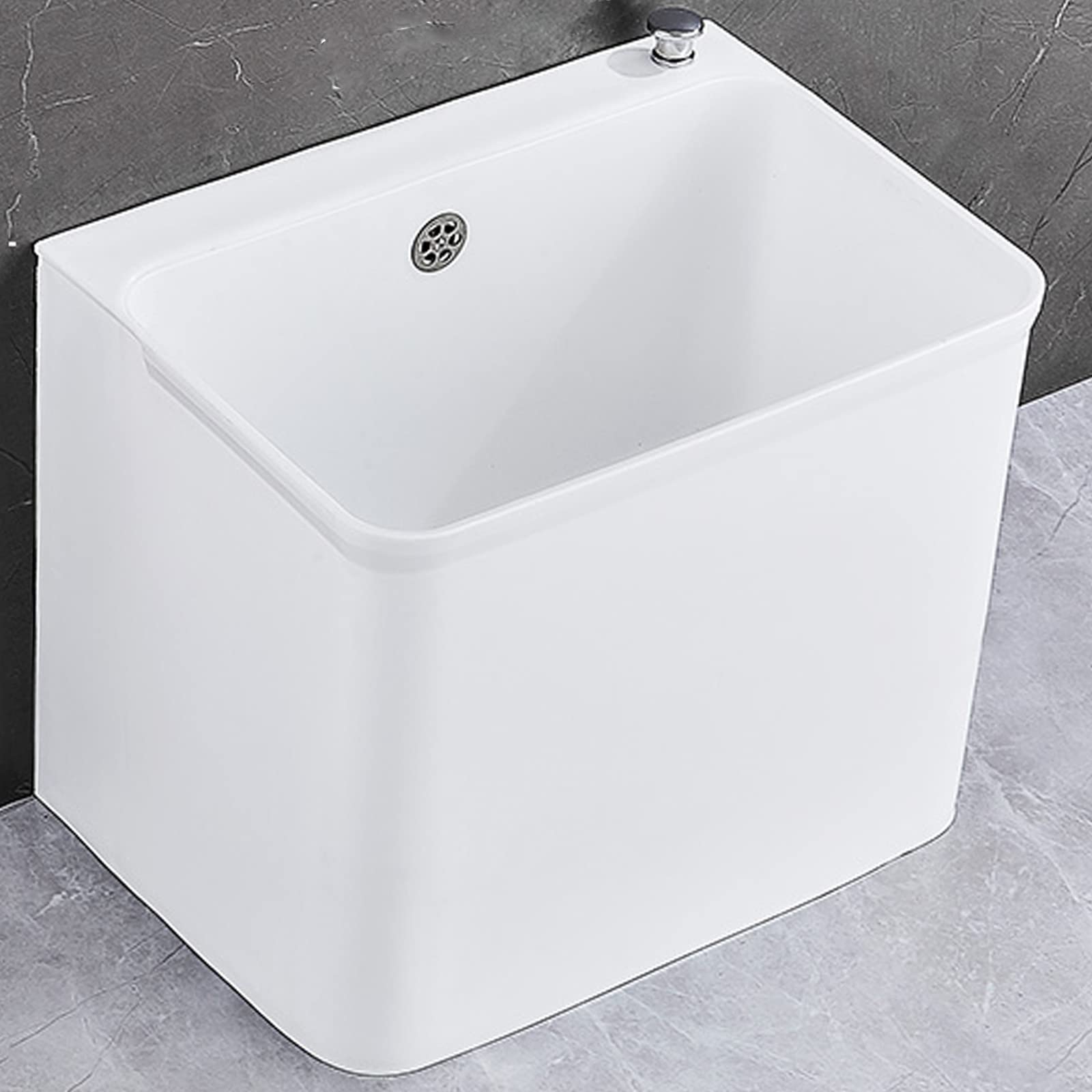 SaryEdge Mop Pool Slop Sinks,Commercial Floor Mop Sink, Free Standing Utility Sink, Multipurpose Sink, Commercial Freestanding Wash Station for Garages, Basements,White-Fixed