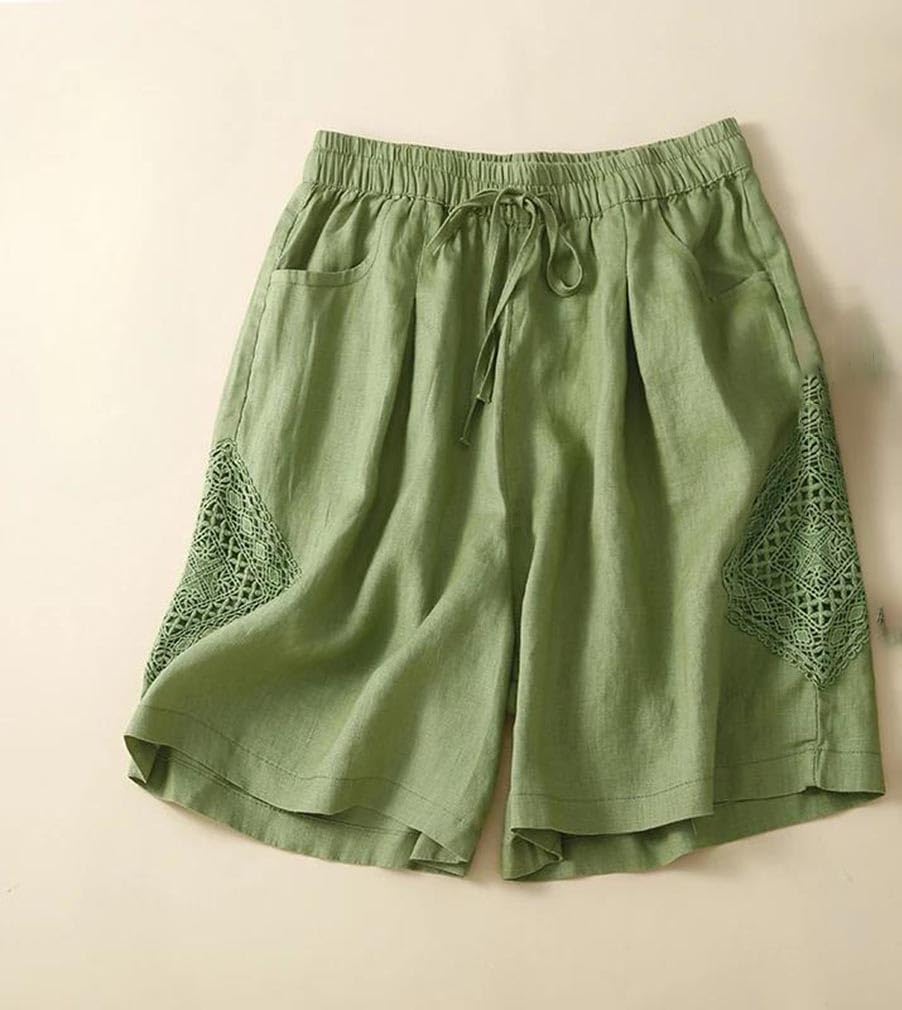 Women Lightweight Vintage All-Match Mid Thigh Shorts Loose Wide Leg Flattering Slimming Short Pants