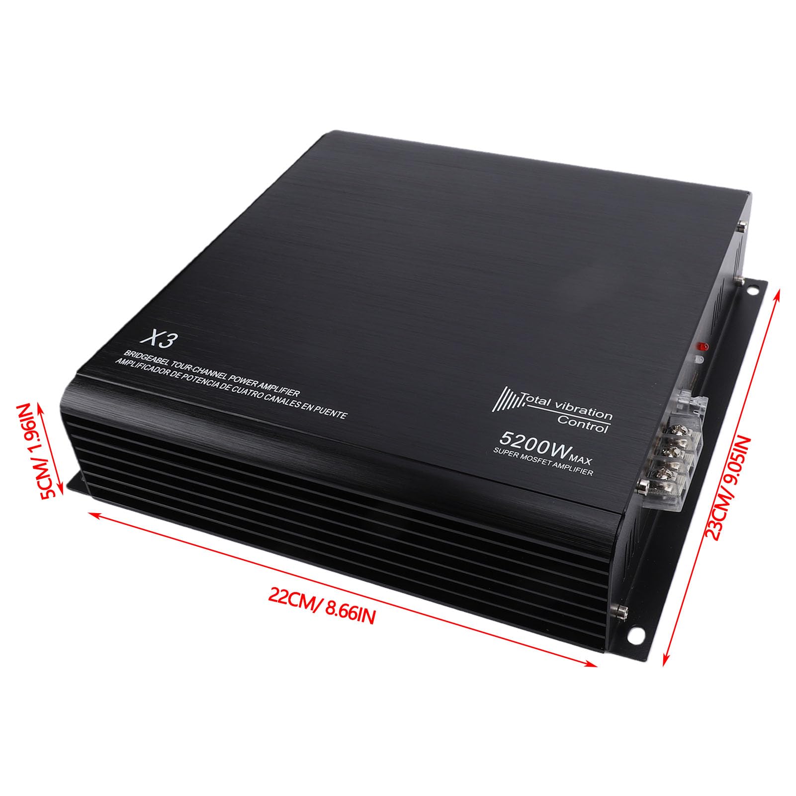Akozon Amplificador Coche 2 Canales 5200W Potencia Máxima 2x200W RMS Protección Cortocircuitos Control Baja Frecuencia Conmutación Fase Puenteable para Subwoofer Barco UTV CMB0135