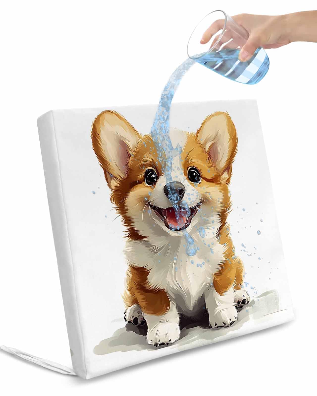 Hokiten Funny Puppy Outdoor Cushion Chair Cover Set of 4 - Waterproof Couch Seat Covers, Dog Animal Pattern Modern Minimalism Art Patio Furniture Protector Cushions Slipcovers for Sofa/RV, 22