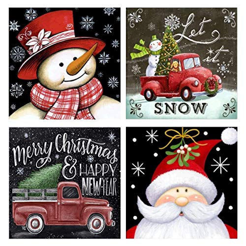 4 Pack Christmas 5D Diamond Painting Kits Full Drill, Snowman Santa Claus Red Truck Diamond Painting Rhinestone Painting Sets for Art Craft Home Decoration, 9.8 x 9.8 inch