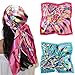 35â€ Large Satin Square Head Scarf - 2Pcs Silk Like Floral Head Scarves Square Satin Hair Scarf Bandanas for Women (Elliptical grid(Rose+Blue))