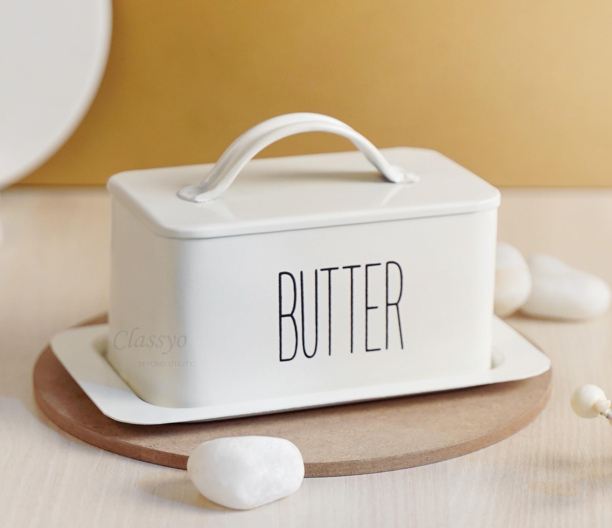 Metal Butter Dish with Lid, Butter Box for Fridge- Butter Container- Butter Box 500g with Lid (Ivory)