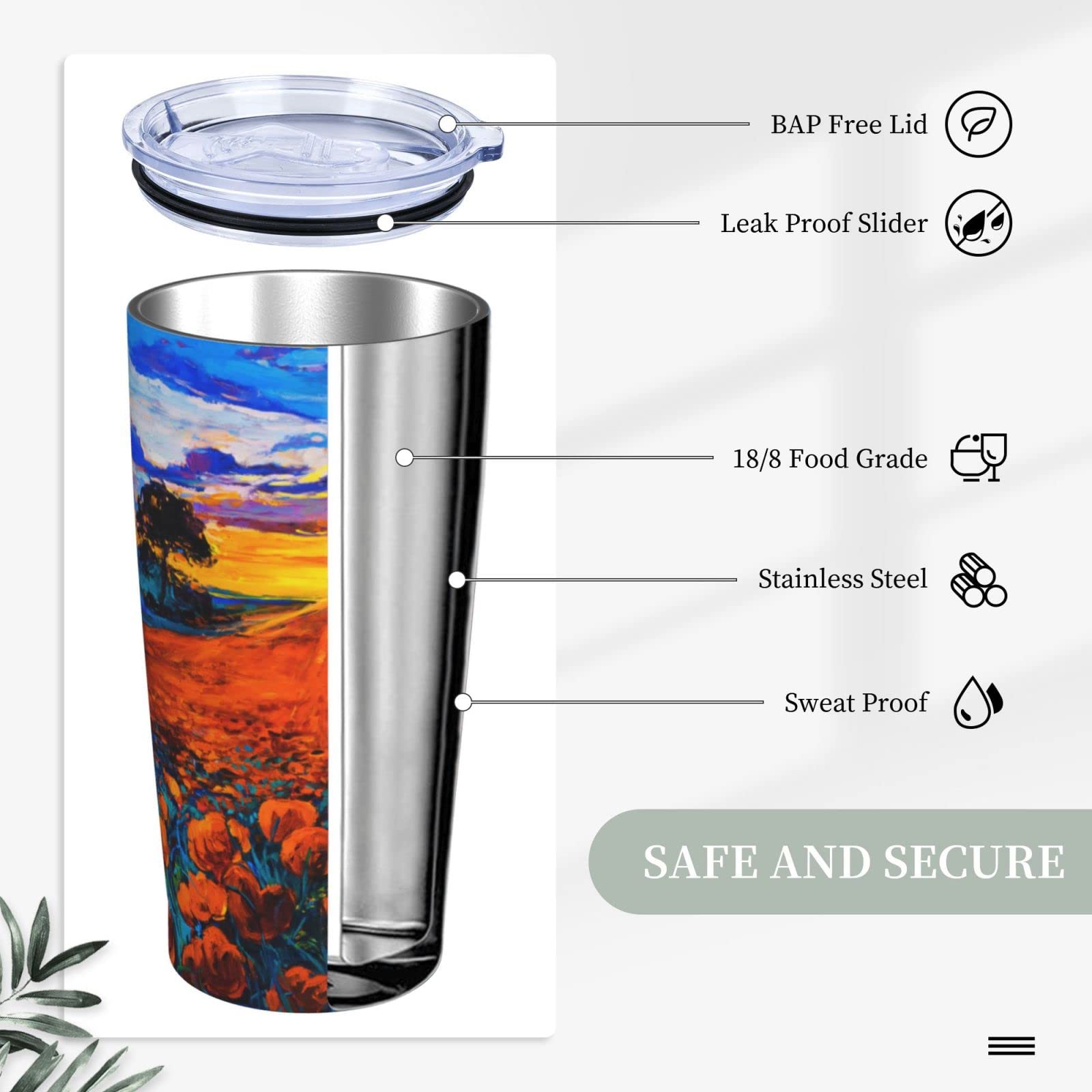 Gobelet Hippie 20 Oz – Acier Inoxydable – Design Van, Tournesol & Signe De Paix