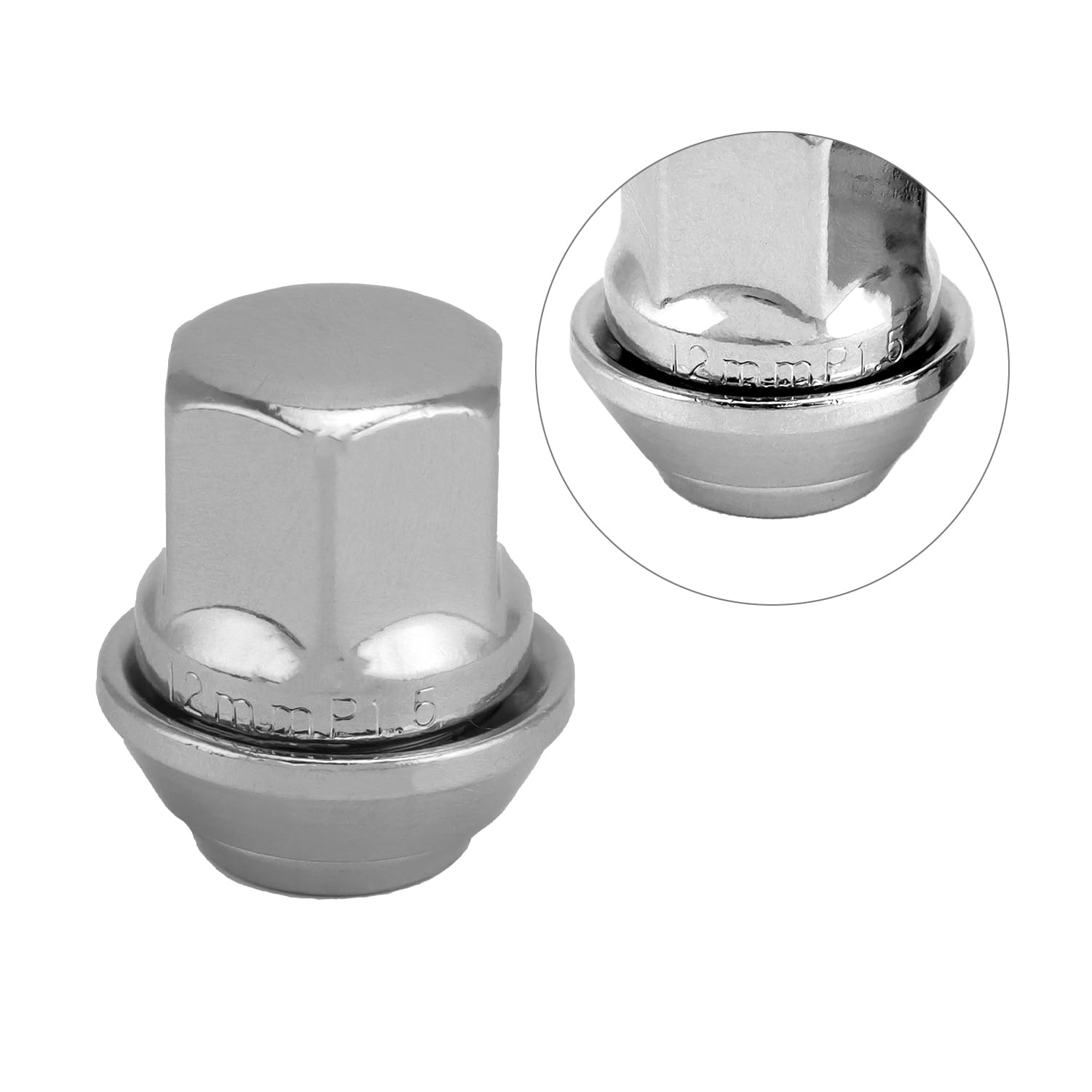 QWORK® 20 sztuk chromowanych nakrętek do kół M12 x 1,5 x 34, nakrętki do kół 28 mm, kompatybilne z większością modeli Ford i Volvo