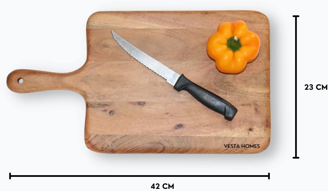 Vesta Homes Wooden Cutting Board/Chopping, Serving Board, Platter for Vegetables, Fruits, Cheese, and Charcuterie | Natural Acacia Wood | 16 * 9 Inches | Handcrafted in India - Image 4