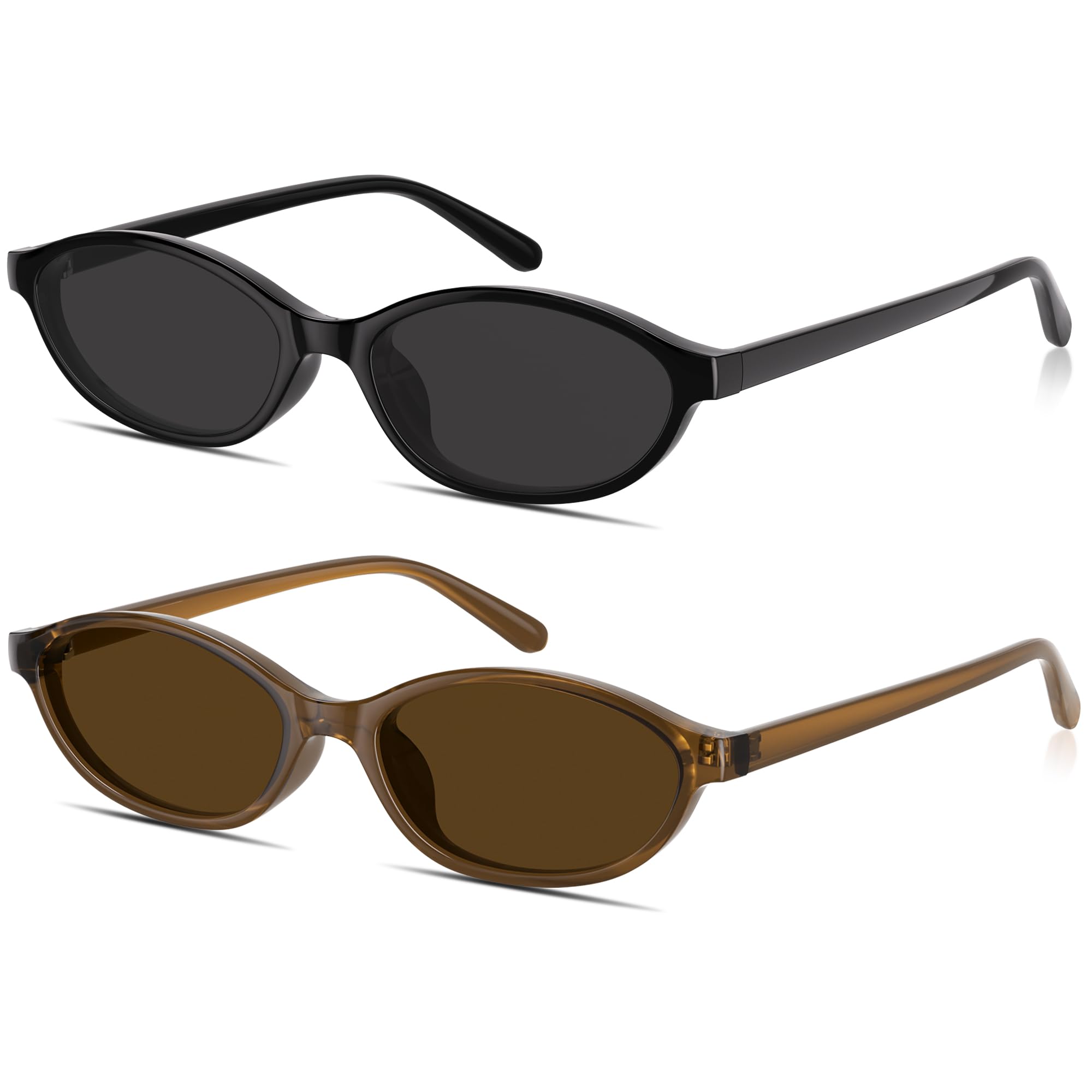 Womens Oval Sunglasses 90s Retro Cat Eye Glasses UV400 Shades A2. Black + Brown