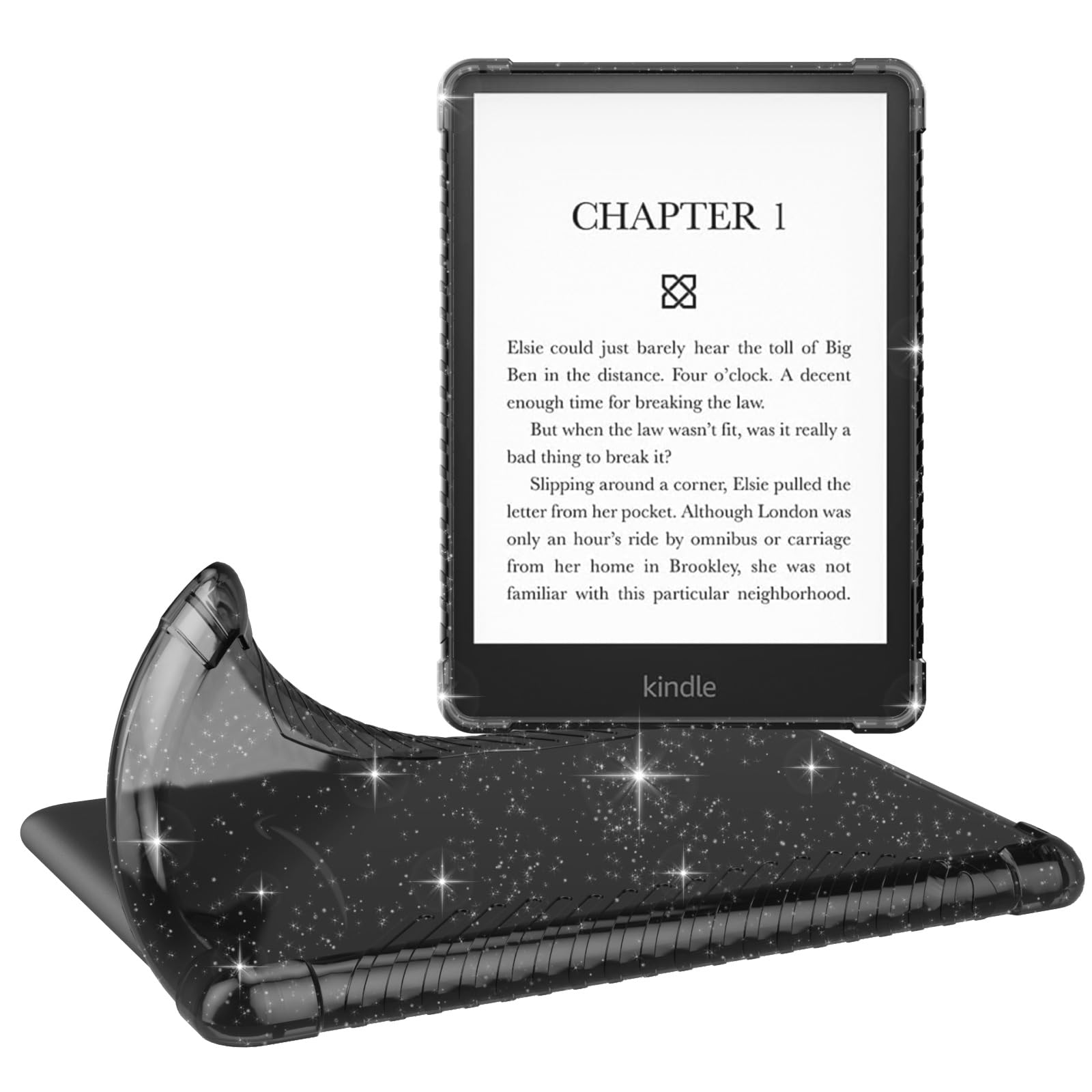 MoKoCase for 6.8" Kindle Paperwhite (11th Generation-2021) and Kindle Paperwhite Signature Edition, Ultra Clear Soft Flexible Transparent TPU Skin Bumper Back Cover Shell, Glitter Black