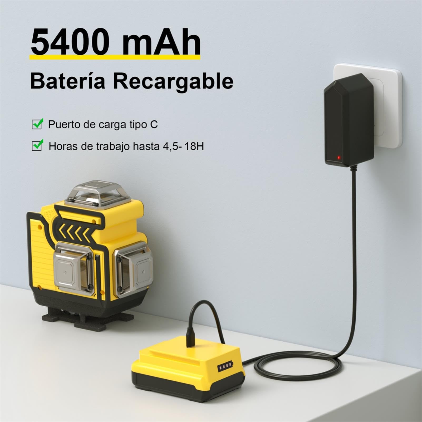 Nivel Laser Autonivelante 4 x 360° - cjumel 4D 16 líneas Verde Nivel Láser Multifuncional Laser Level con 1.6M Tripode, Mando a Distancia, 5400 mah Batería