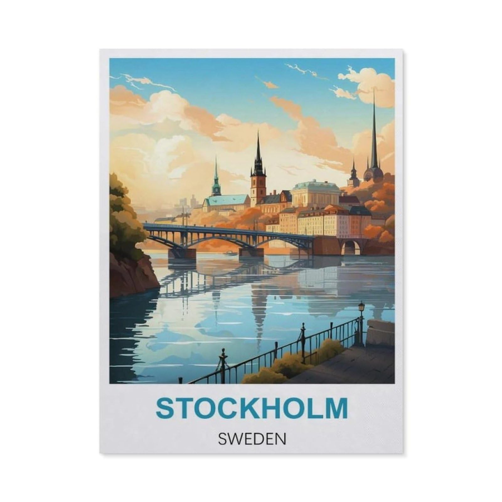 BEAYODKP 5D Diamond Painting，Stockholm Sweden Vintage Travel Poster，Diamond Embroidery Cross Stitch（40 x 50 cm/15.74 x 19.68 inches）-BV91