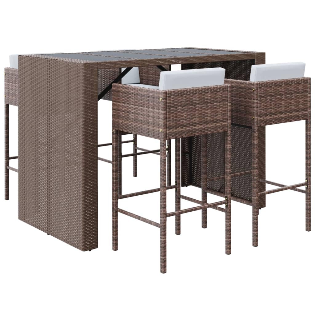 vidaXL Set Bar da Giardino 5 pz con Cuscini in Polyrattan Marrone