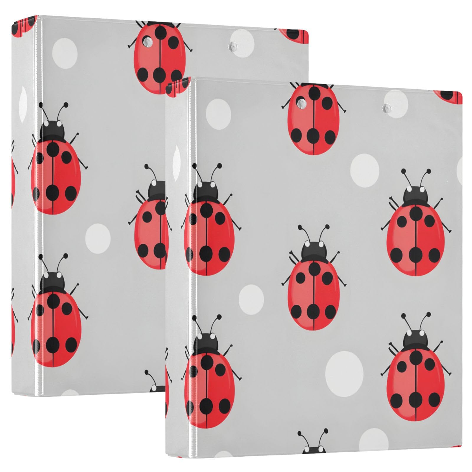 Confezione da 2 raccoglitori a 3 anelli, motivo coccinelle, 3,8 cm, con 3 tasche trasparenti, portablocco e contiene 200 fogli, per ufficio, scuola, organizzazione domestica
