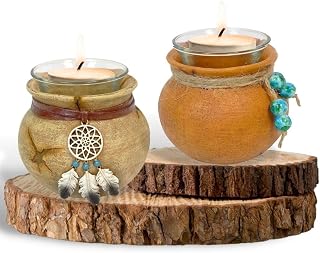 Votive Candle Holder in Southwest Native American Resin Jar Aztec Navajo Style Home Decor (A Set of 2) Tea Light Holder
