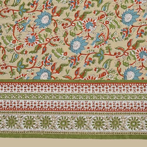 Image of 100% Cotton Single Bedsheet with 1 Pillow Cover | 240 TC Pure Cotton Flat Bed Sheet | Traditional Jaipuri Printed Bedding Set | Soft & Breathable | 60 x 90 Inch (Rangmahal Single 06)