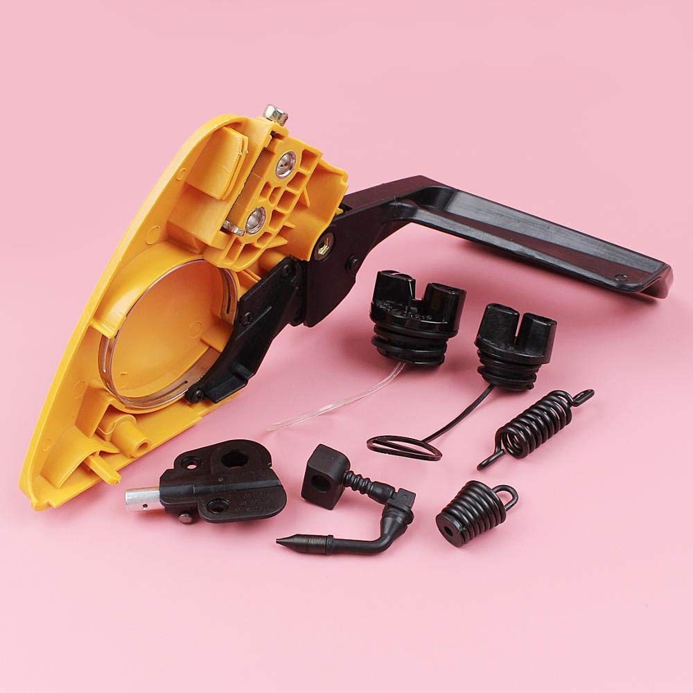 Kit de bomba de aceite de cubierta de protección de mano de freno for piezas de motosierra Partner 350 351 con tapa de aceite de combustible piezas de repuesto de motosierra de resorte de choque