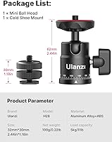 Vista 6 de ULANZI H28 - Cabezal de trípode panorámico con doble zapata caliente y adaptador de montaje de cámara DSLR, accesorios de fijación de fotografía