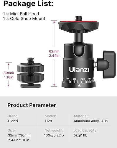 Miniatura 6 de ULANZI H28 - Cabezal de trípode panorámico con doble zapata caliente y adaptador de montaje de cámara DSLR, accesorios de fijación de fotografía
