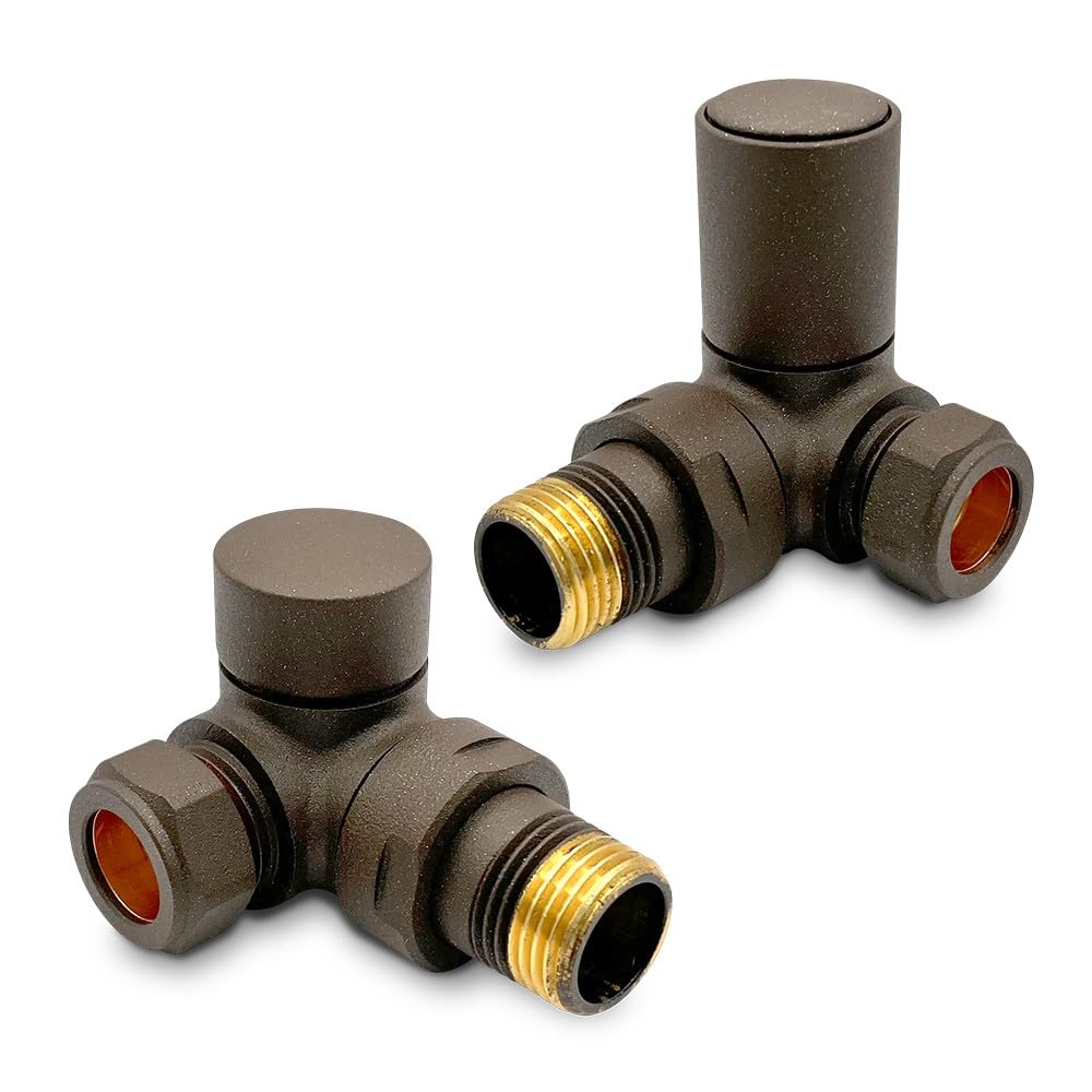 Mocha Valves Brown Sparkle Corner Modern Standard Rounded Radiator Towel Rail Valves Central Heating (Pair) 1/2" BSP โ image 1