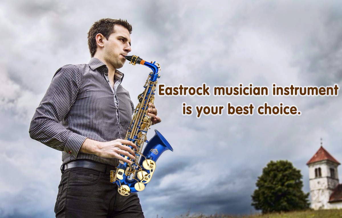 EASTROCK Alto Saxophone for Beginner, E Flat Blue Lacquer Alto Saxophone, E Key Sax with Hard Case Mouthpiece Pads Neck Strap Reeds Cleaning Cloth Gloves (Blue)