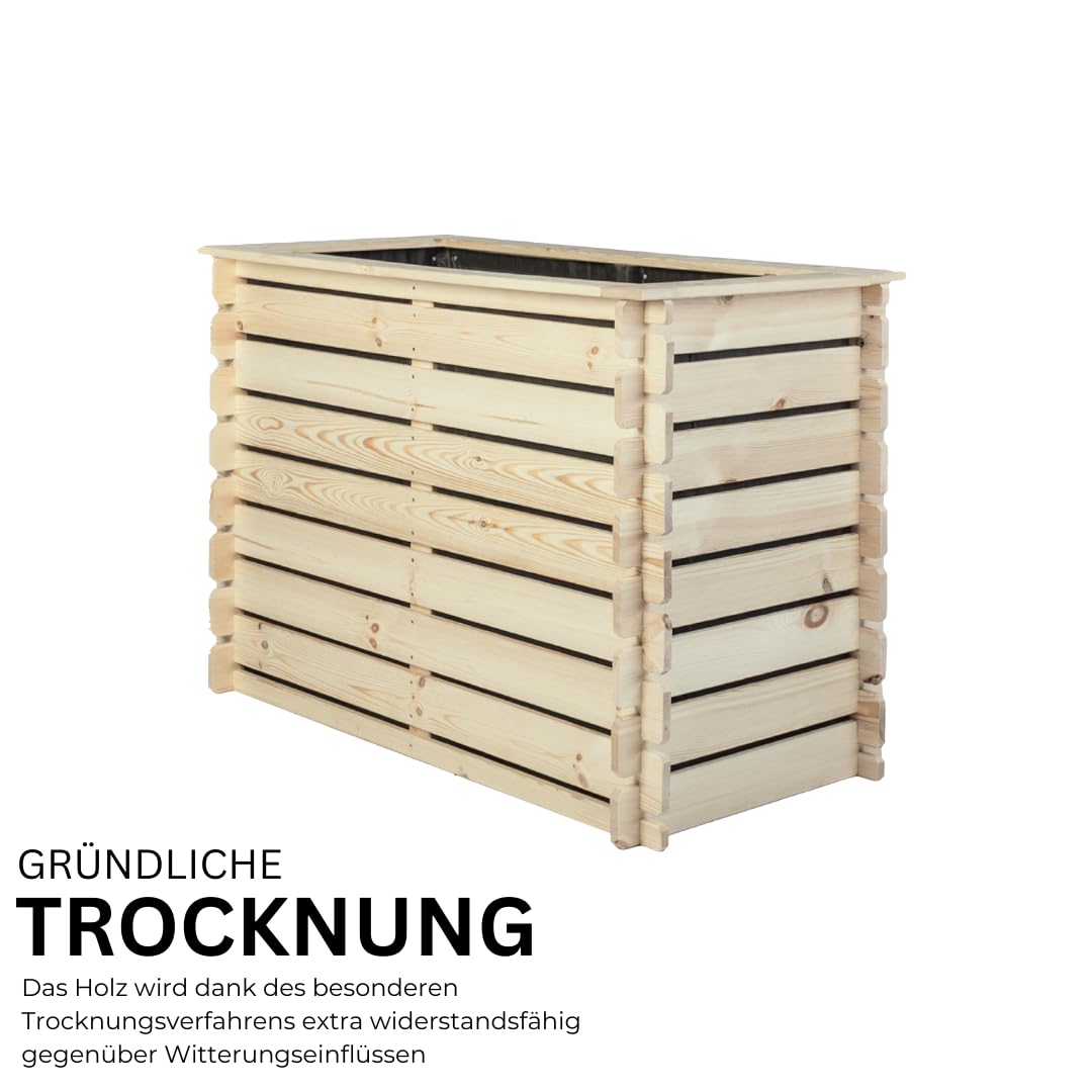 Mega Holz Hochbeet PLANTO 117x59x77 (BxTxH) aus Natürlicher Kiefer, Blumenbeet aus Holz, Wetterfest, Innen- und Außenbereich, Kräuterbeet für Garten, Balkon und Terrasse, Einfaches Stecksystem