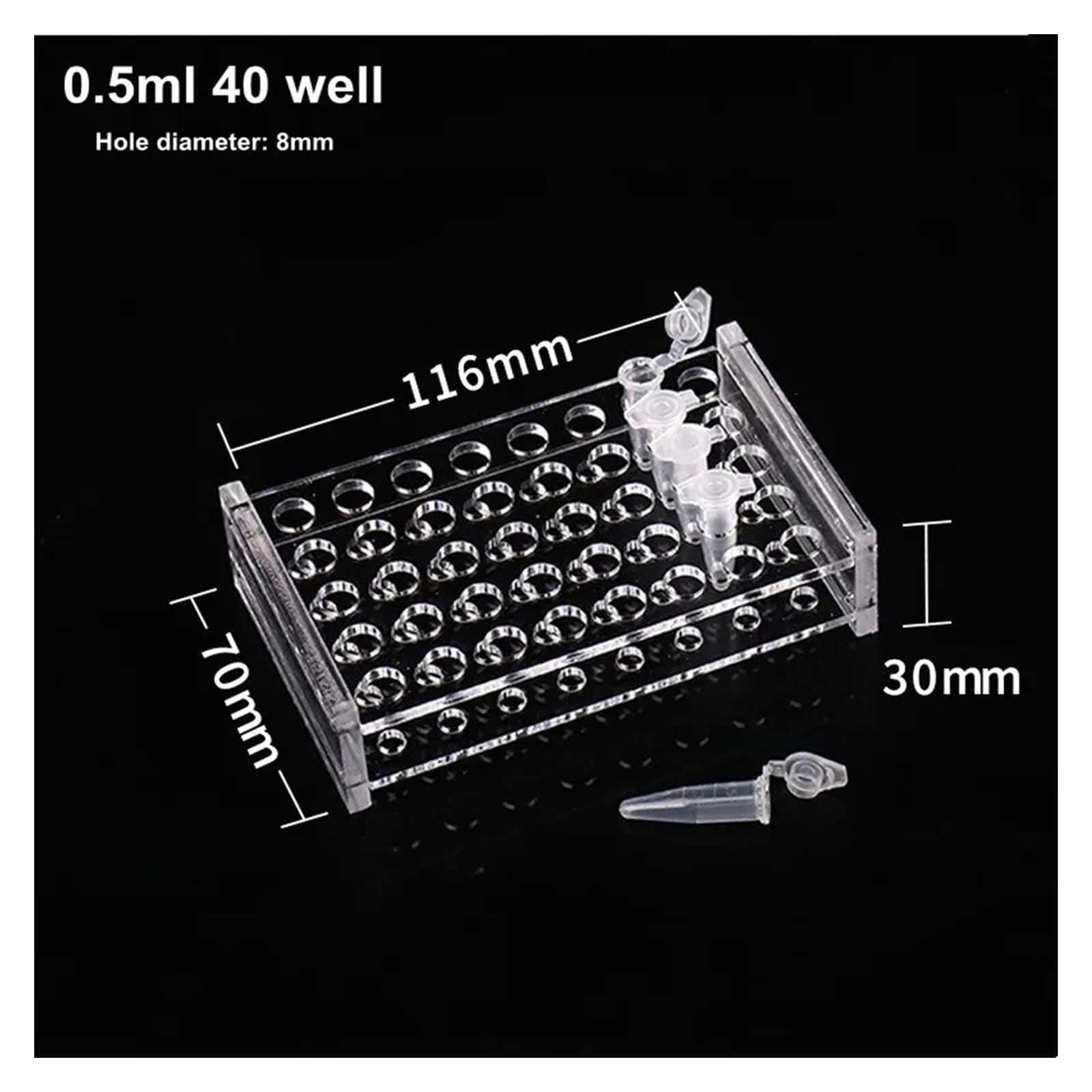 test tubo, Supporto for attrezzatura da laboratorio for provette PCR da 0,2 a 0,5 ml, fino a 40 provette, supporto for provette da centrifuga trasparente, diametro 4 mm, 6 mm / 1 PZ(0.5ml 40 well)