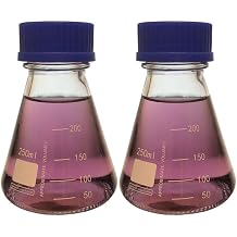 250ml Erlenmeyer Flask with Blue Screw Cap, Borosilicate Glass, Graduated Pack of 2