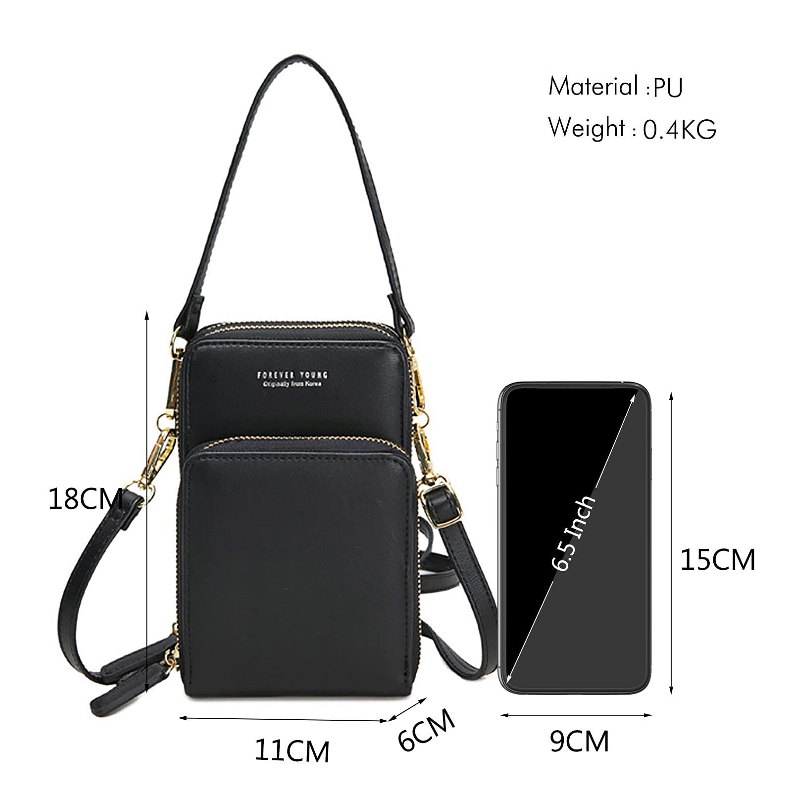 FANDARE Fille Sac de téléphone Femmes Sac Bandoulière Sac à Main Sacoche Portefeuille Portable Sac d'épaule pour Achats Fête École Voyage Cartable Pochette Étanche PU Cuir