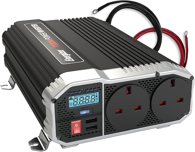 Energizer 1100 Watts Power Inverter 12V to 240V, Modified Sine Wave Car Inverter, Dual 240 Volts UK/British AC Outlets, DC to AC Converter with Installation Kit Included - SGS CE Approved