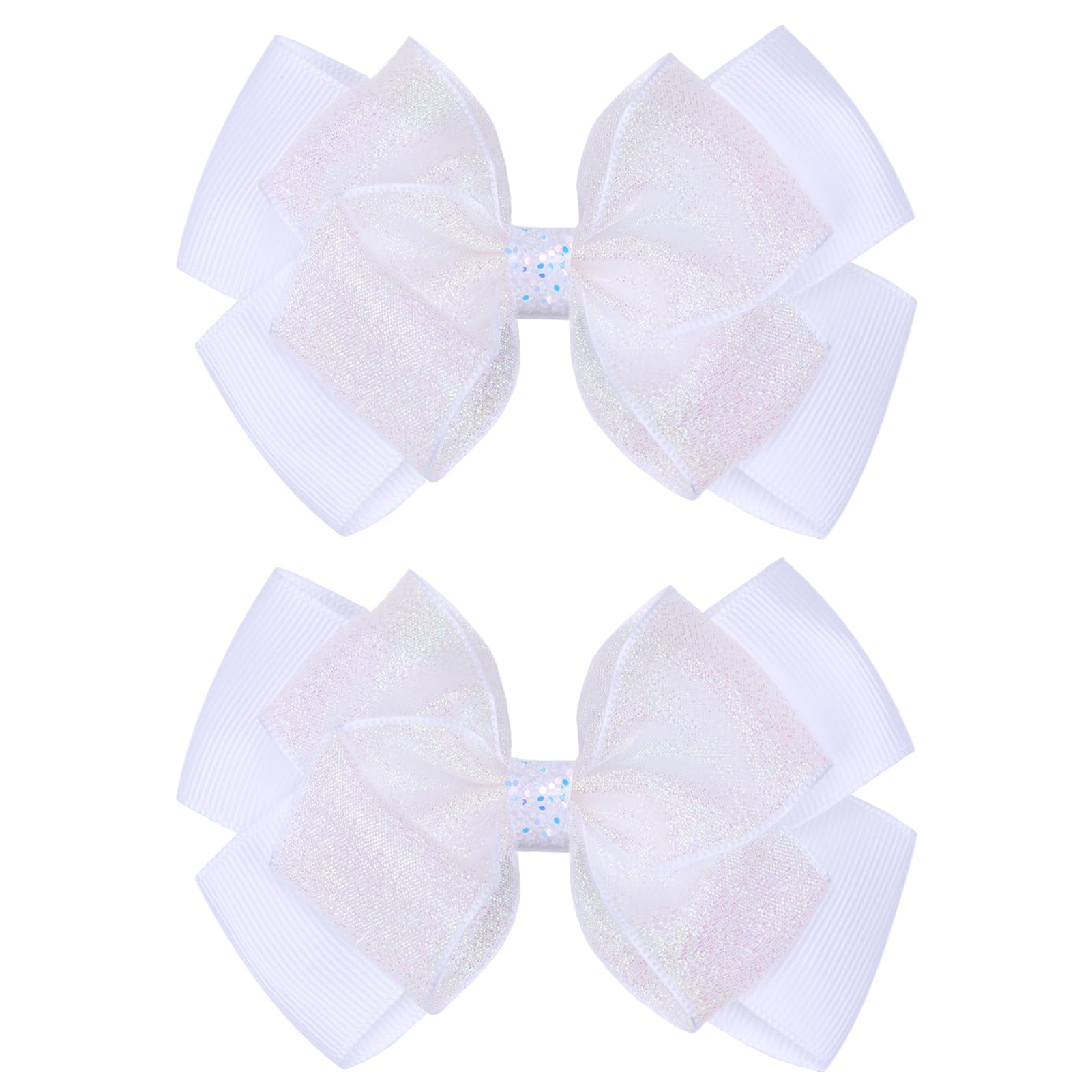 Zolyco Glitter 4.5-Inch Hair Bows Organza Alligator Clips, Sequin Delicate Double Silver Thread Woven Mesh Hair Accessories for Girls, Toddler, Kids