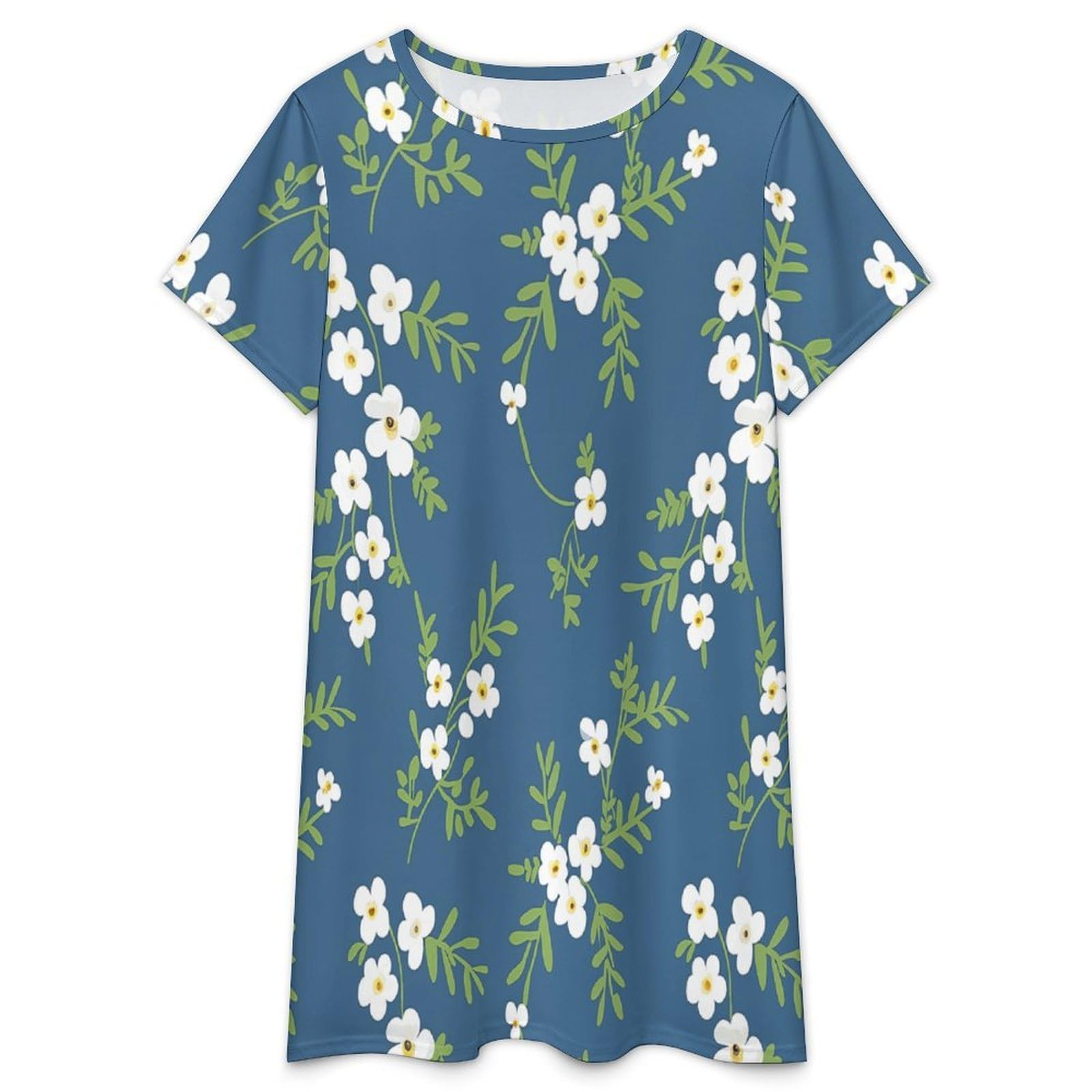 Camicie da Notte da Donna -Piccoli Fiori Bianchi Camicia da Notte Estiva da Donna A Maniche Corte Taglie S-3Xl Morbida E Comoda Ideale per Stare in Casa.